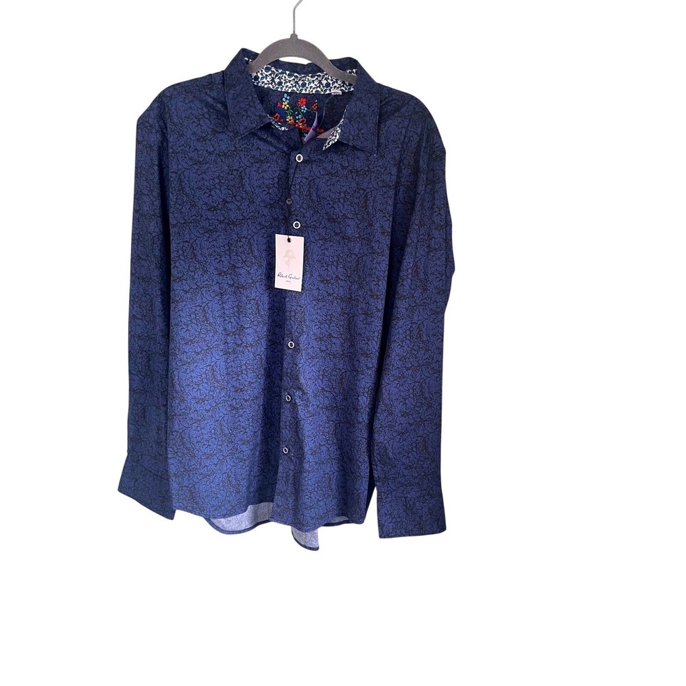 Robert Graham Armstrong Navy Blue Crackle Print Button Down Shirt2XL RFF201517CF